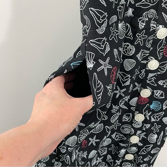 NWT ModCloth Seashore Spectacular Fit and Flare Black‎ Seashell Print Dress Sz 4 - Picture 5 of 9